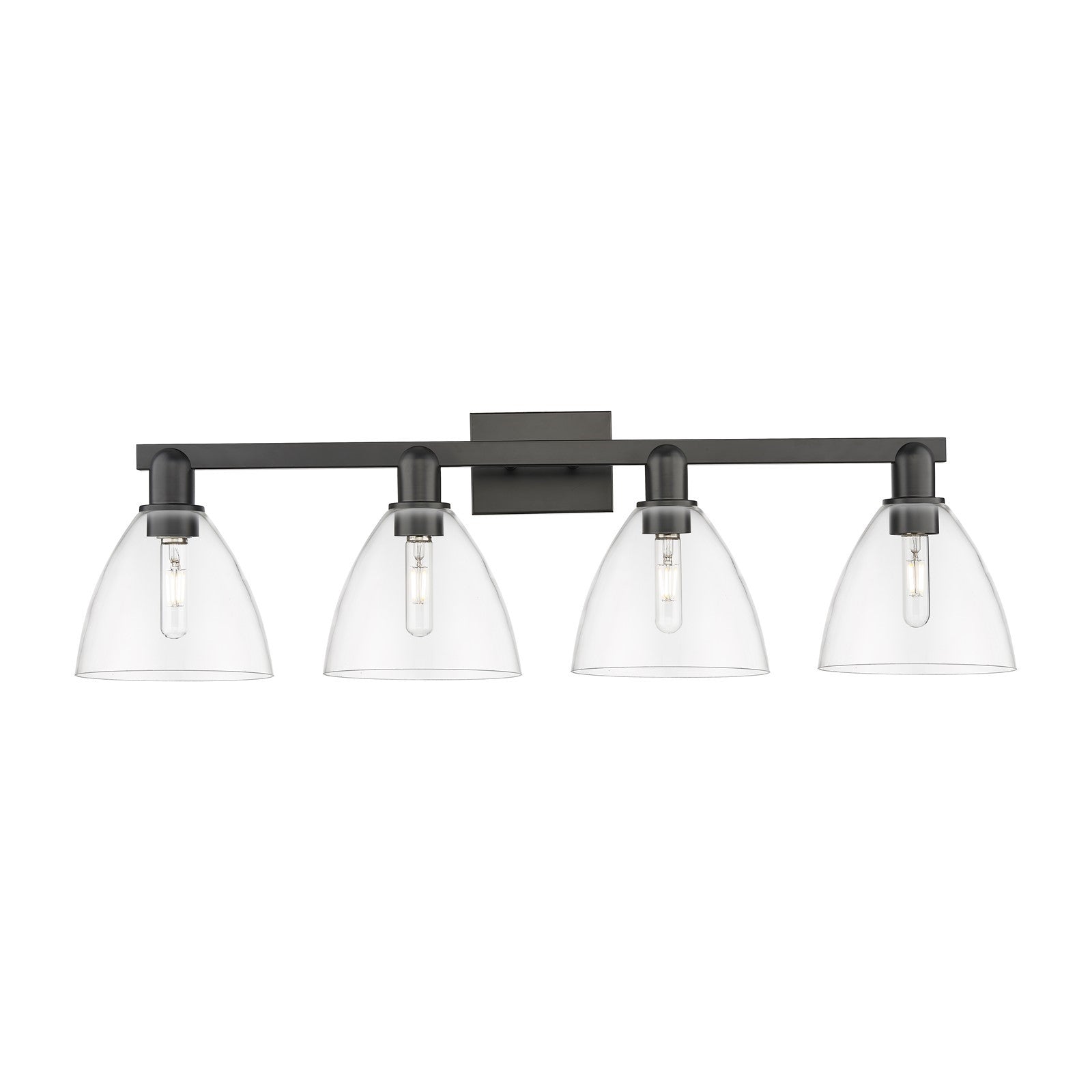 Innovations Bristol 34.5in 4-Light Bath Vanity Light | Industrial Matte Black Steel and Clear Glass | Bathroom Vanity | Model 716-4W-BK-GBD-752