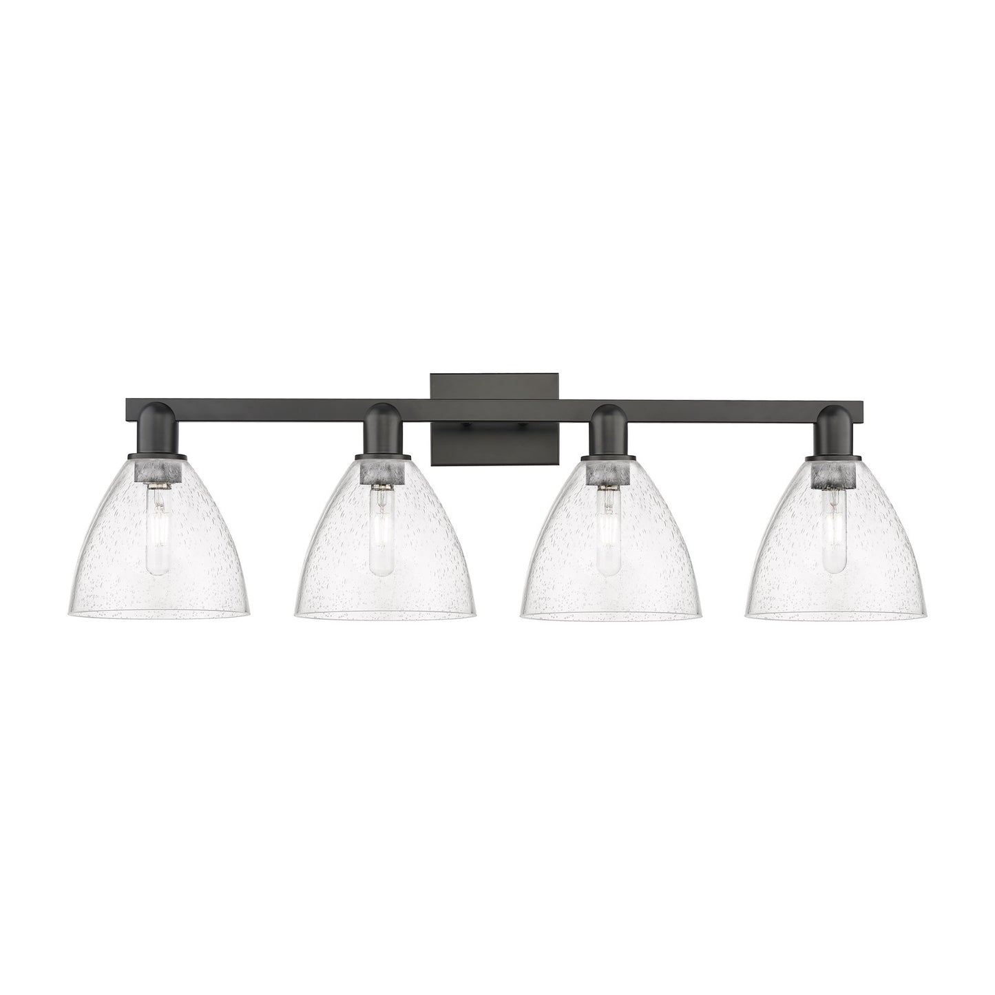 Innovations Bristol 35in 4-Light Bath Vanity Light | Industrial Matte Black Steel and Seedy Glass | Bathroom Vanity & Powder | Model 716-4W-BK-GBD-754