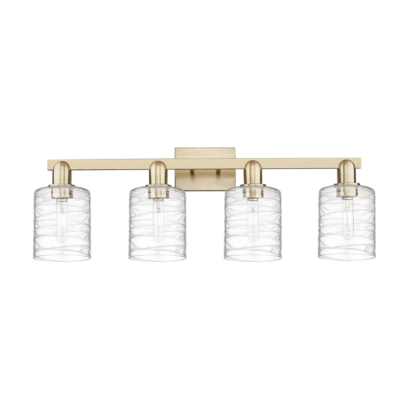 Innovations Cobbleskill 32in 4-Light Bath Vanity Light | Industrial Champagne Bronze Steel and Deco Swirl Clear Glass | Bathroom | Model 716-4W-CB-G1113