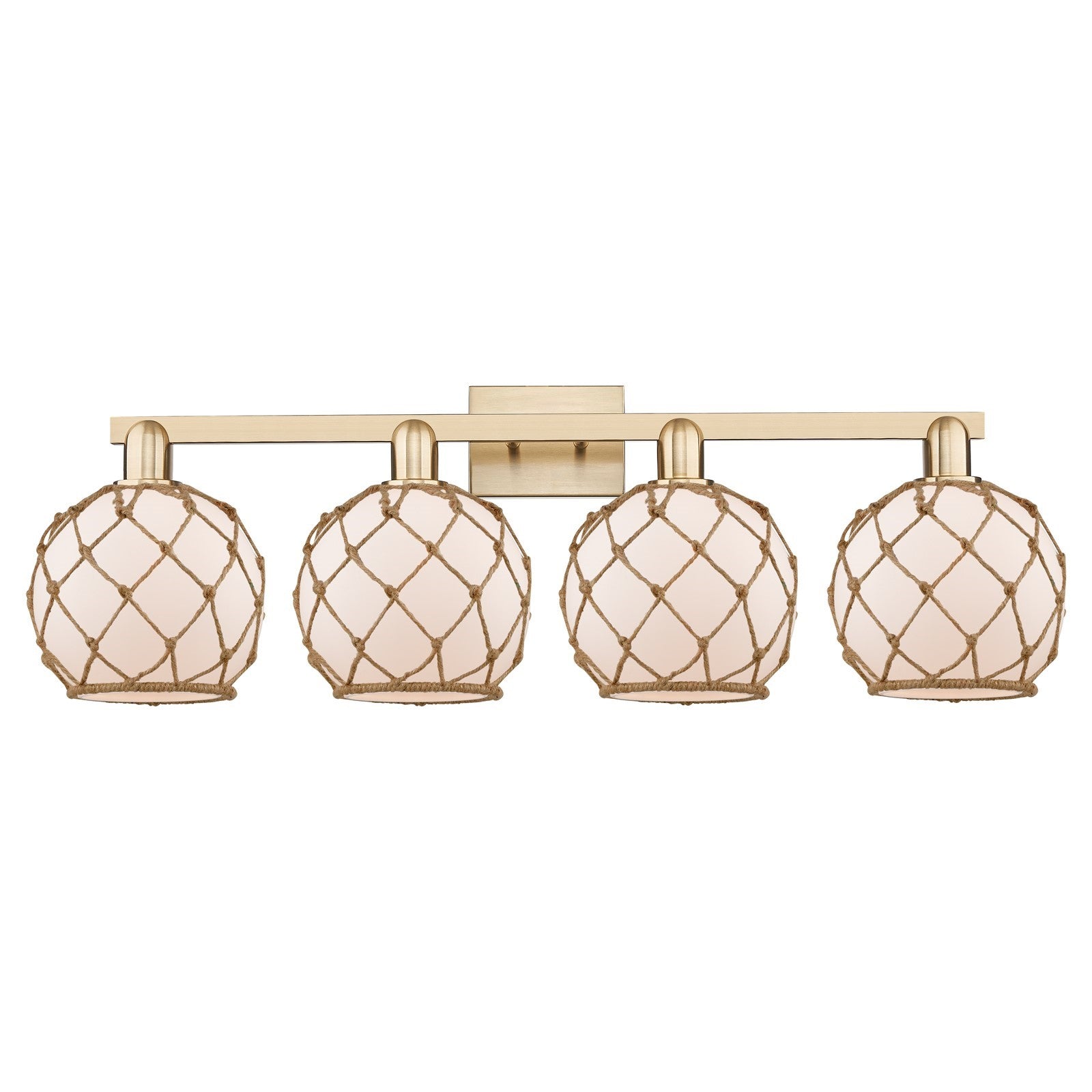 Innovations Farmhouse Rope 35in 4-Light Bath Vanity | Industrial Champagne Bronze Steel and Cast Brass with White Frosted Glass | Model 716-4W-CB-G121-8RB
