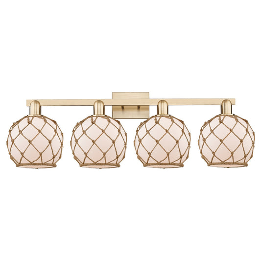 Innovations Farmhouse Rope 35in 4-Light Bath Vanity | Industrial Champagne Bronze Steel and Cast Brass with White Frosted Glass | Model 716-4W-CB-G121-8RB