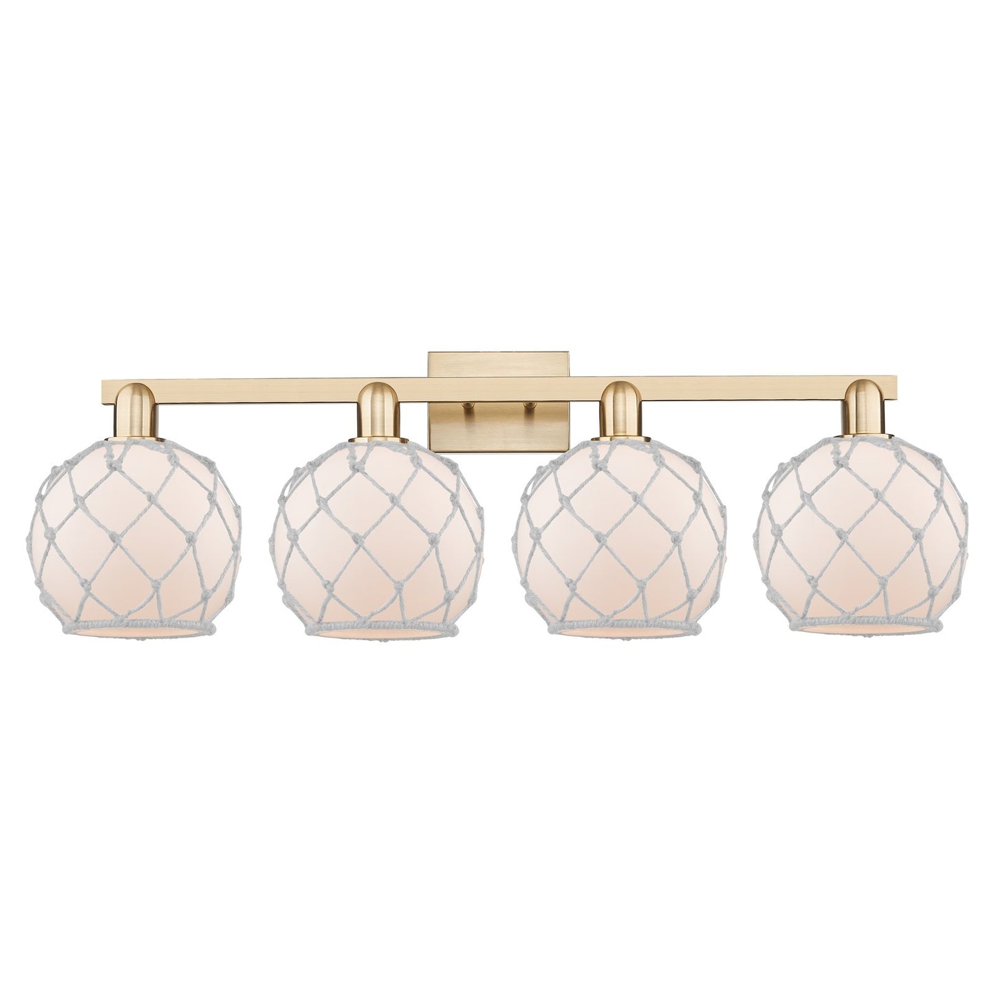 Innovations Farmhouse Rope 35in 4-Light Bath Vanity | Industrial Champagne Bronze Steel and White Frosted Glass with Rope | Model 716-4W-CB-G121-8RW