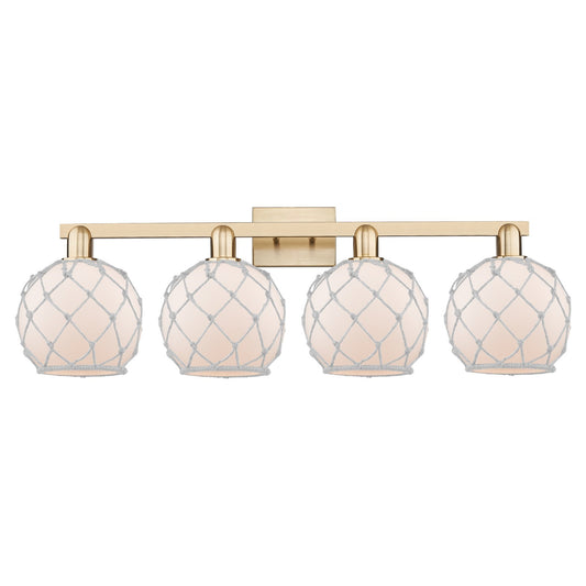 Innovations Farmhouse Rope 35in 4-Light Bath Vanity | Industrial Champagne Bronze Steel and White Frosted Glass with Rope | Model 716-4W-CB-G121-8RW