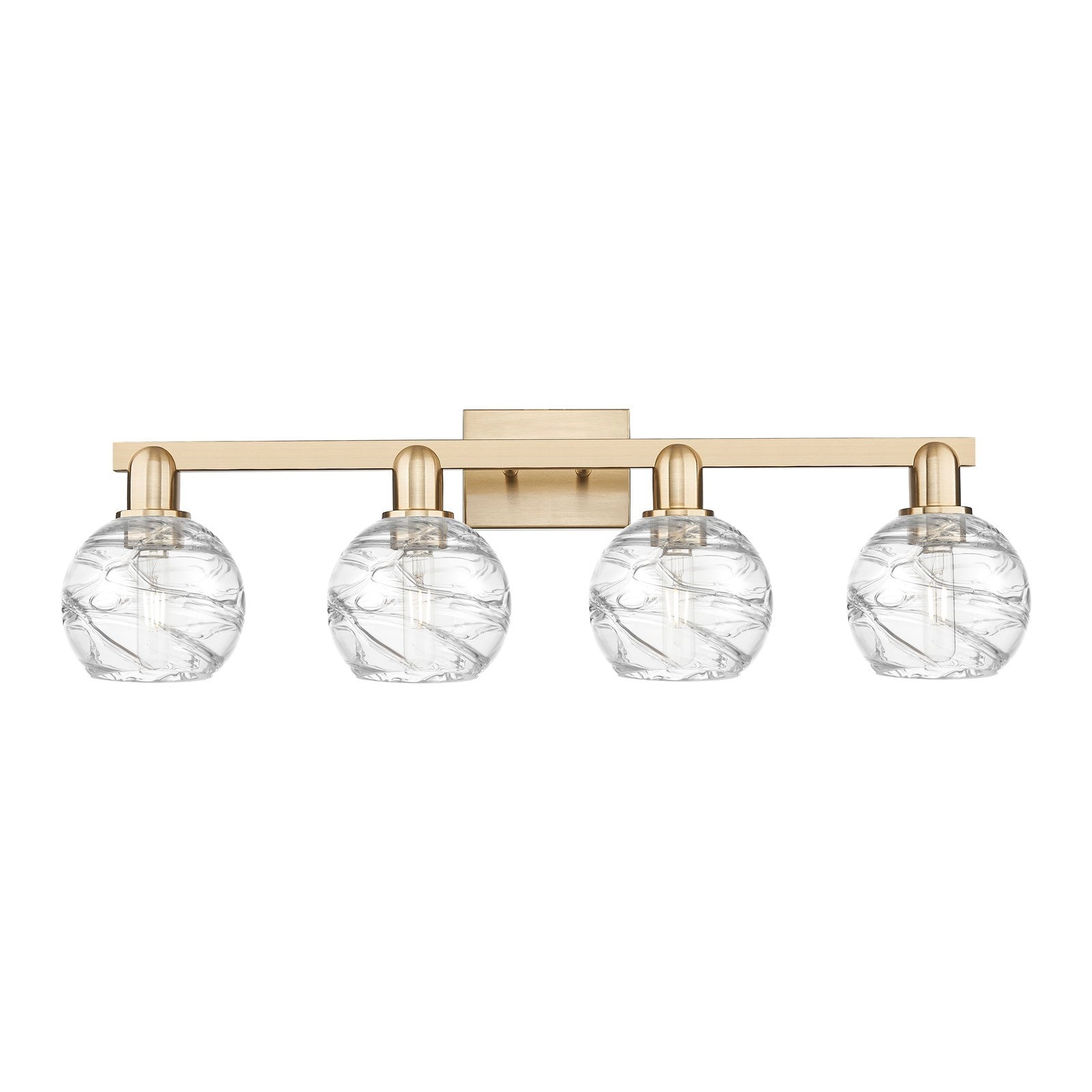 Innovations Athens Deco Swirl 36in 4-Light Bath Vanity Light | Industrial Champagne Bronze Steel and Clear Deco Swirl Glass | Model 716-4W-CB-G1213-6CL