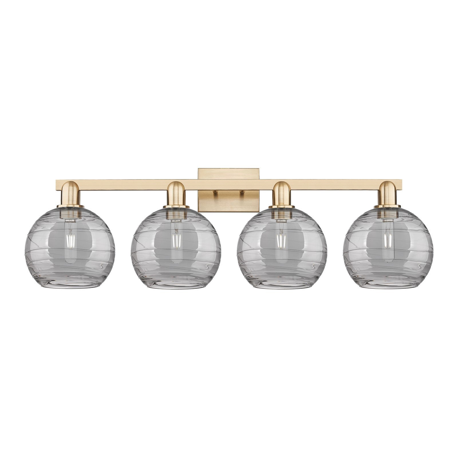 Innovations Athens Deco Swirl 35in 4-Light Bath Vanity Light | Industrial Champagne Bronze Steel and Light Smoke Glass | Model 716-4W-CB-G1213-8SM