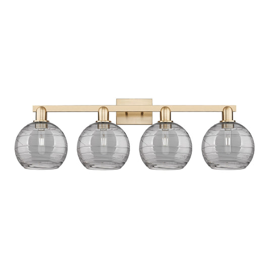 Innovations Athens Deco Swirl 35in 4-Light Bath Vanity Light | Industrial Champagne Bronze Steel and Light Smoke Glass | Model 716-4W-CB-G1213-8SM