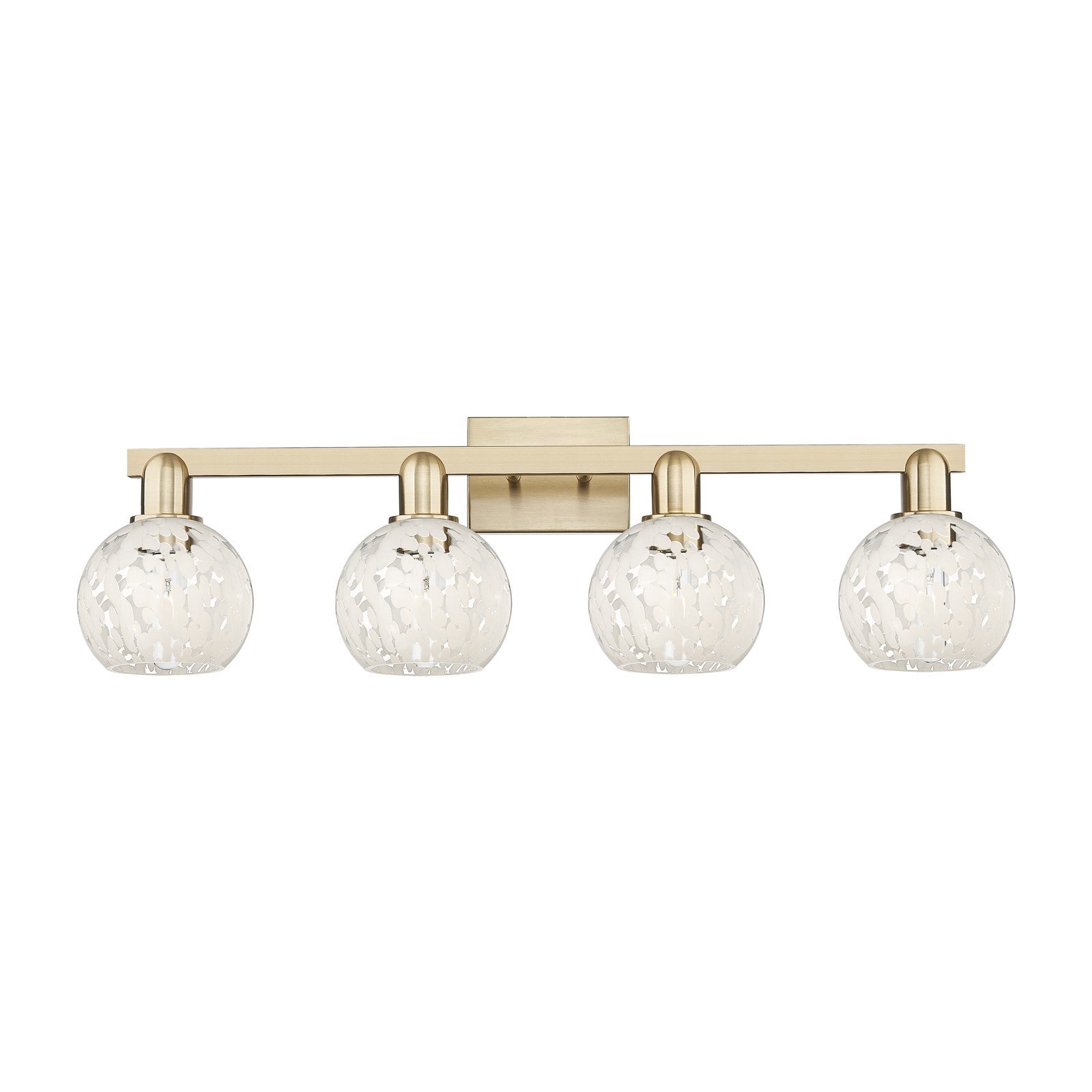 Innovations White Mouchette 33in 4-Light Bath Vanity | Industrial Champagne Bronze Steel and White Mouchette Glass | Bathroom | Model 716-4W-CB-G1216-6WM