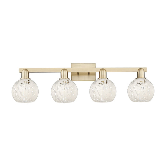 Innovations White Mouchette 33in 4-Light Bath Vanity | Industrial Champagne Bronze Steel and White Mouchette Glass | Bathroom | Model 716-4W-CB-G1216-6WM
