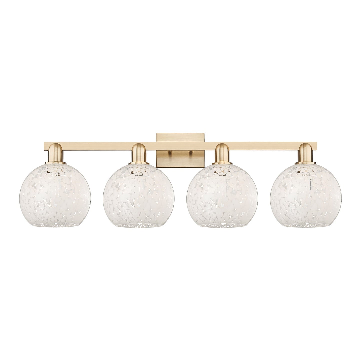 Innovations White Mouchette 35in 4-Light Bath Vanity | Industrial Champagne Bronze Steel and White Glass Globe Shades | Model 716-4W-CB-G1216-8WM