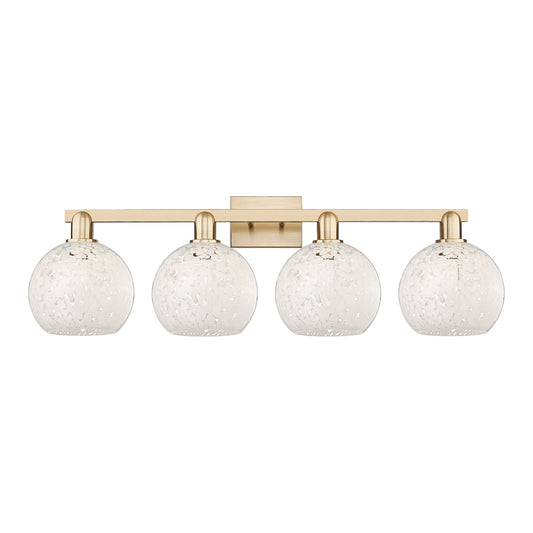 Innovations White Mouchette 35in 4-Light Bath Vanity | Industrial Champagne Bronze Steel and White Glass Globe Shades | Model 716-4W-CB-G1216-8WM