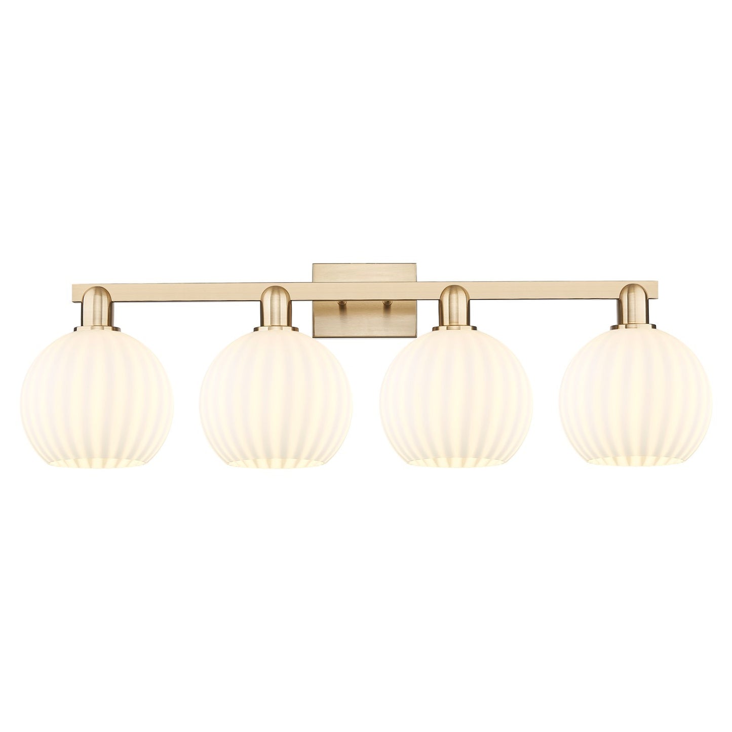 Innovations Lighting Arcadia 35in 4-Light Bath Vanity Light | Industrial Champagne Bronze Steel and White Venetian Glass | Model 716-4W-CB-G1217-8WV