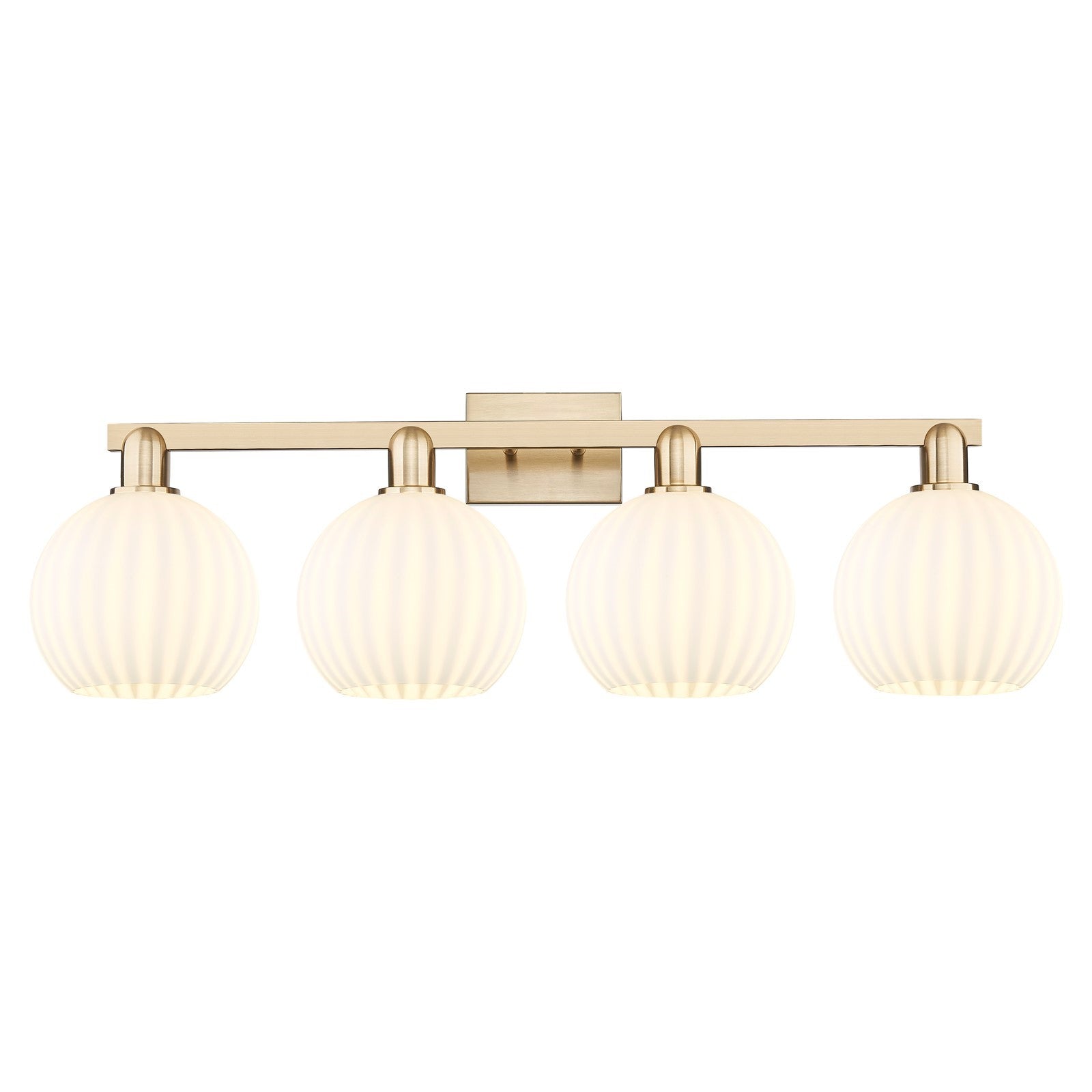 Innovations Lighting Arcadia 35in 4-Light Bath Vanity Light | Industrial Champagne Bronze Steel and White Venetian Glass | Model 716-4W-CB-G1217-8WV
