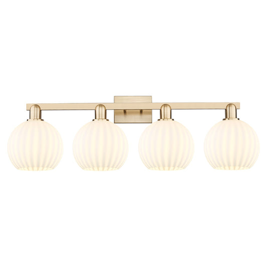 Innovations Lighting Arcadia 35in 4-Light Bath Vanity Light | Industrial Champagne Bronze Steel and White Venetian Glass | Model 716-4W-CB-G1217-8WV