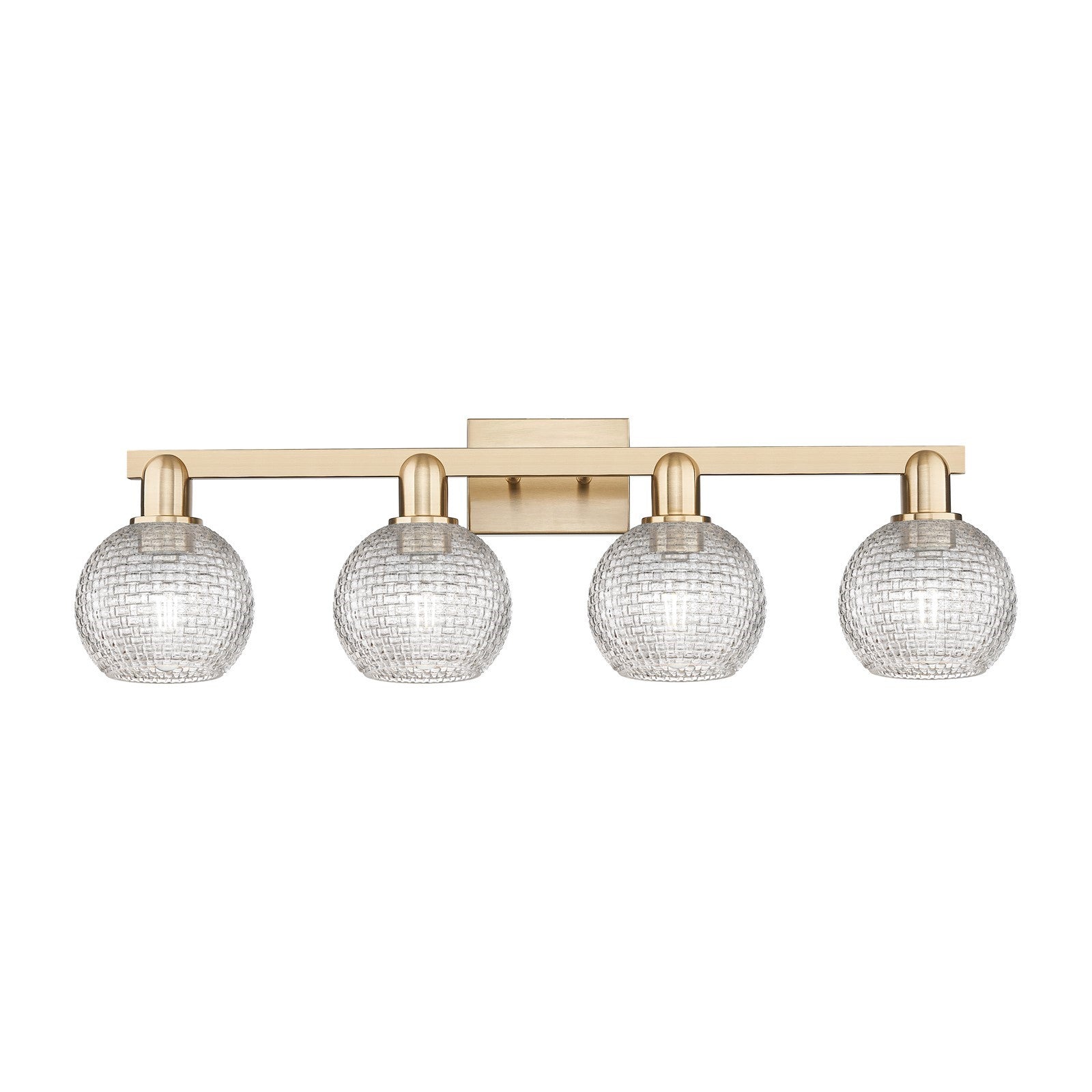 Innovations Athens 33in 4-Light Bath Vanity Light | Industrial Champagne Bronze Steel and Clear Basket Weave Glass | Bathroom | Model 716-4W-CB-G122C-6CL