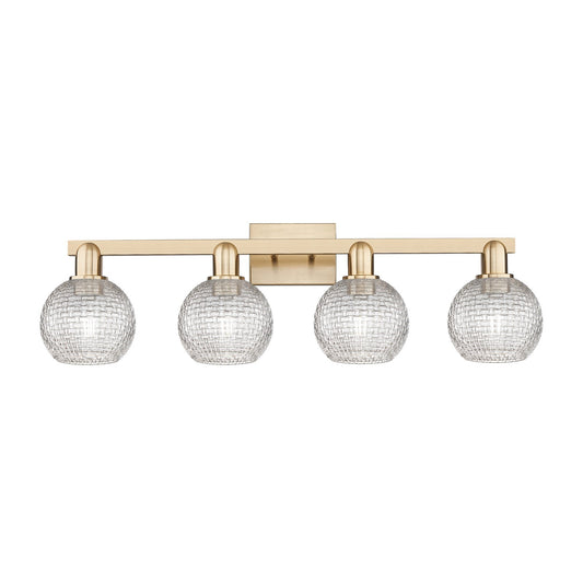 Innovations Athens 33in 4-Light Bath Vanity Light | Industrial Champagne Bronze Steel and Clear Basket Weave Glass | Bathroom | Model 716-4W-CB-G122C-6CL