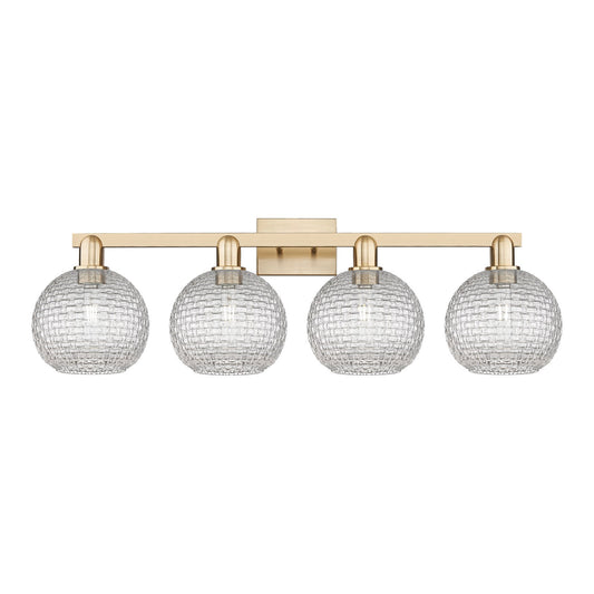 Innovations Athens 35in 4-Light Bath Vanity Light | Industrial Champagne Bronze Steel and Clear Basket Weave Glass | Bathroom | Model 716-4W-CB-G122C-8CL