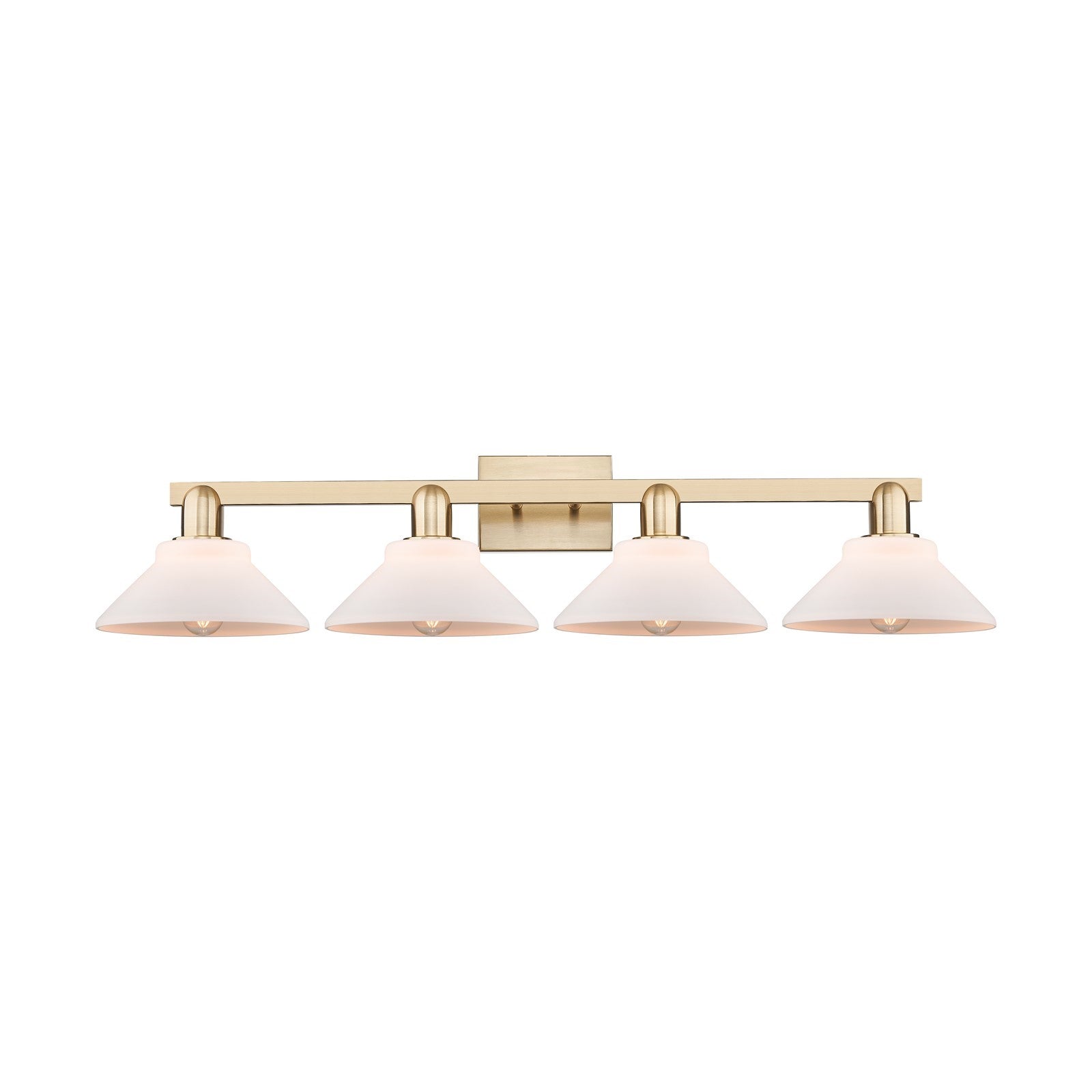 Innovations Orwell 35in 4-Light Bath Vanity Light | Industrial Champagne Bronze Steel and Matte White Glass | Bathroom Vanity Light | Model 716-4W-CB-G131