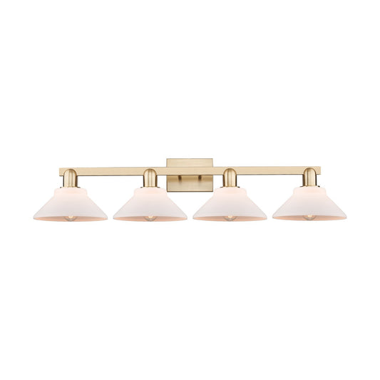 Innovations Orwell 35in 4-Light Bath Vanity Light | Industrial Champagne Bronze Steel and Matte White Glass | Bathroom Vanity Light | Model 716-4W-CB-G131