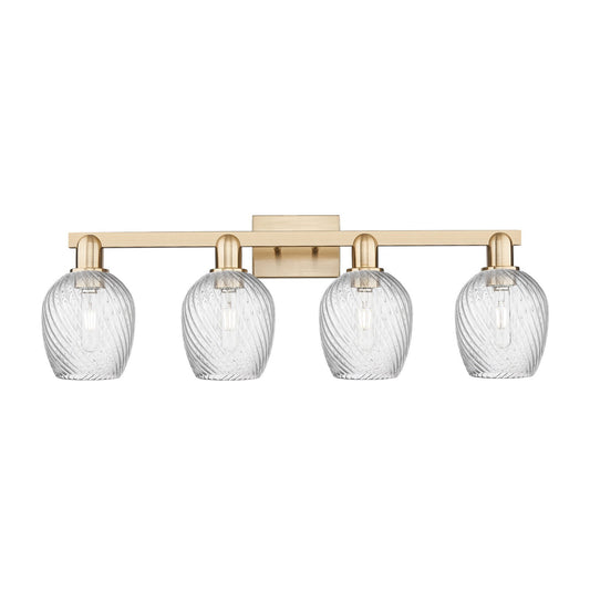 Innovations Salina 33in 4-Light Bath Vanity Light | Industrial Champagne Bronze Steel and Clear Spiral Fluted Glass | Bathroom | Model 716-4W-CB-G292