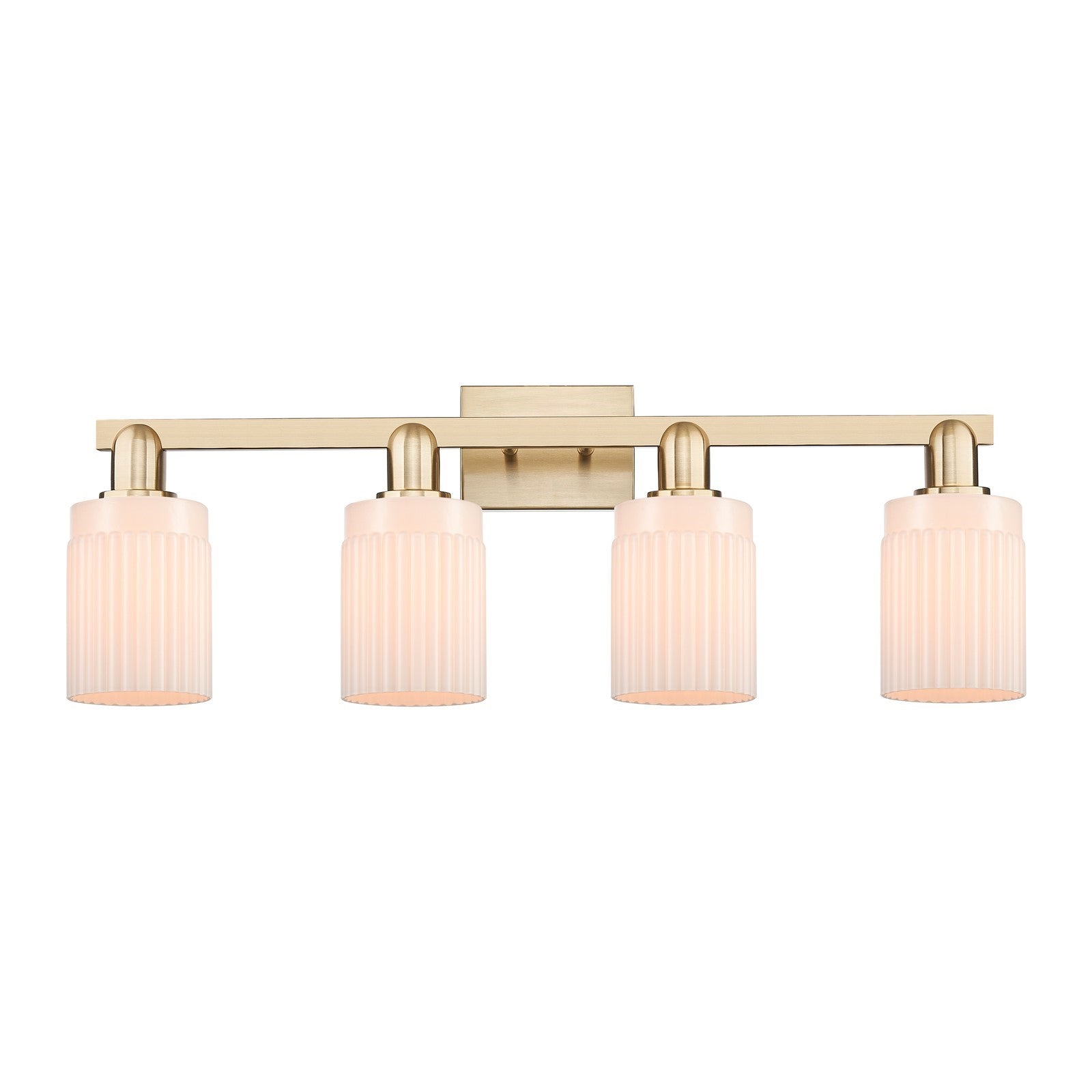 Innovations Hadley 32in 4-Light Bath Vanity Light | Industrial Champagne Bronze Steel and Matte White Ribbed Glass | Bathroom | Model 716-4W-CB-G341
