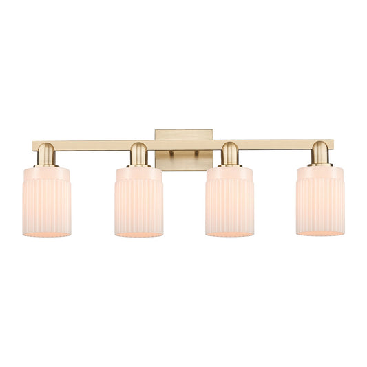 Innovations Hadley 32in 4-Light Bath Vanity Light | Industrial Champagne Bronze Steel and Matte White Ribbed Glass | Bathroom | Model 716-4W-CB-G341