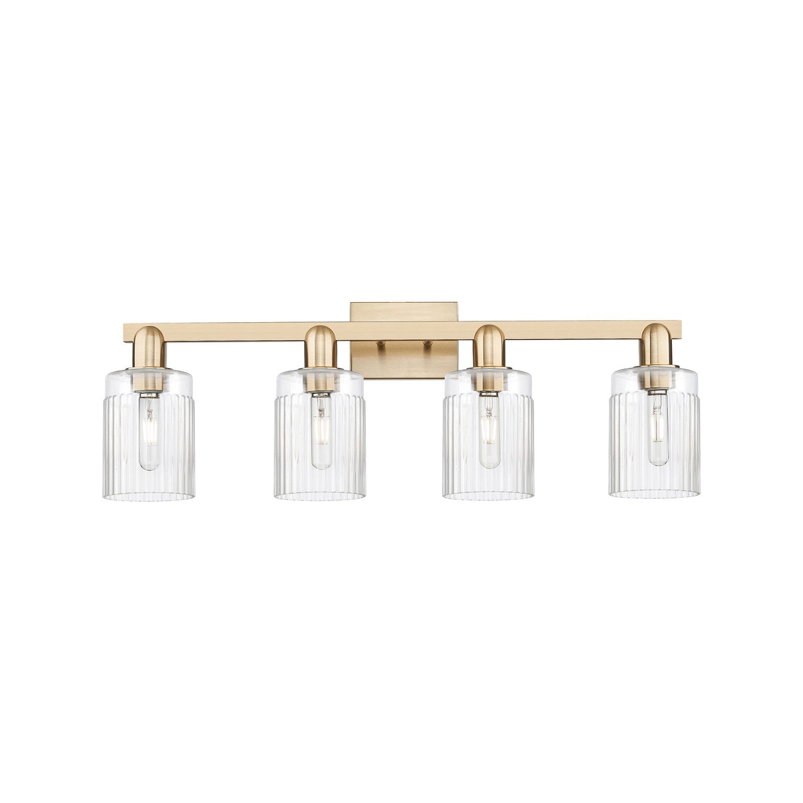 Innovations Hadley 32in 4-Light Bath Vanity Light | Industrial Champagne Bronze Steel and Clear Ribbed Glass | Bathroom Vanity | Model 716-4W-CB-G342