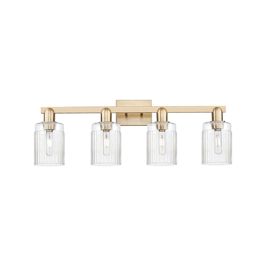 Innovations Hadley 32in 4-Light Bath Vanity Light | Industrial Champagne Bronze Steel and Clear Ribbed Glass | Bathroom Vanity | Model 716-4W-CB-G342