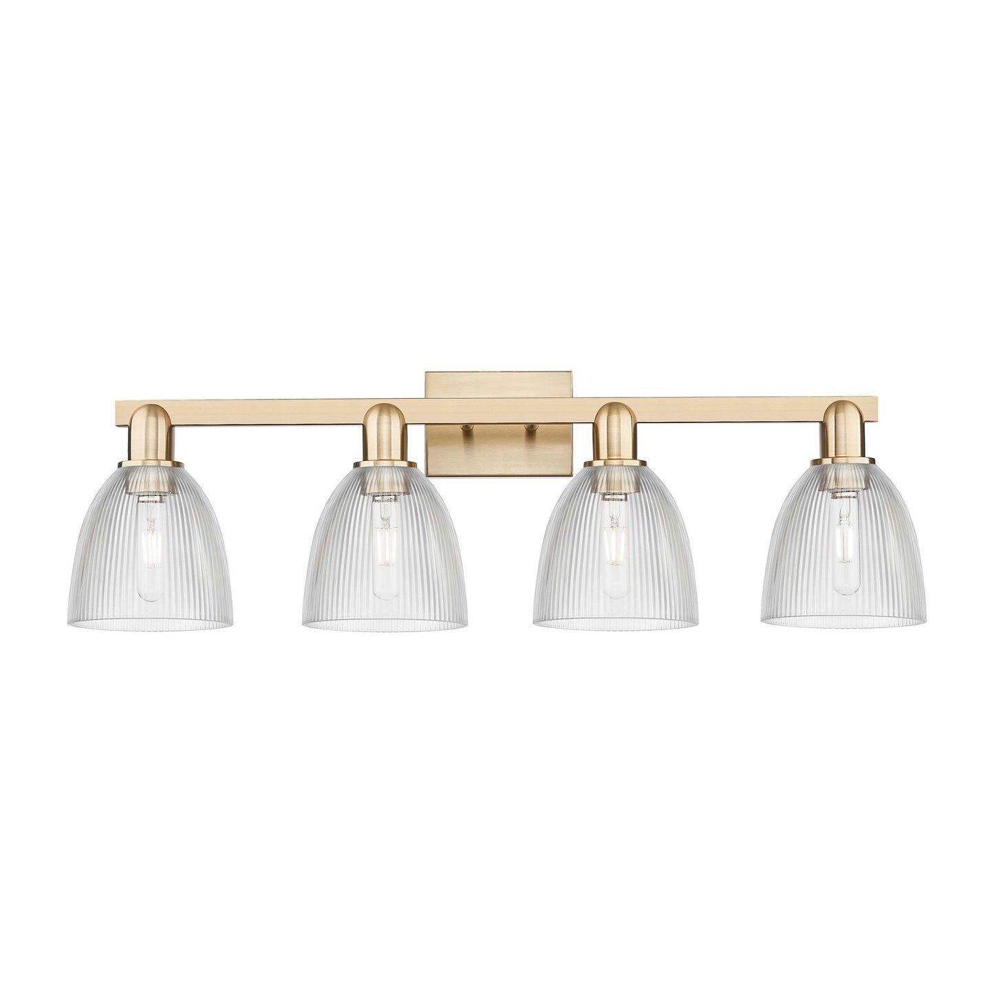 Innovations Castile 33in 4-Light Bath Vanity Light | Industrial Champagne Bronze Steel and Clear Glass | Bathroom Vanity & Powder | Model 716-4W-CB-G382
