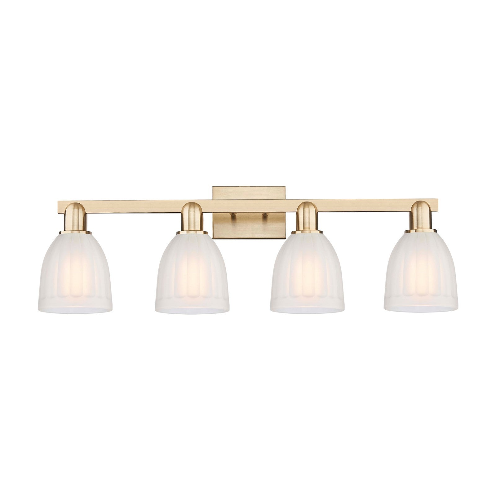 Innovations Brookfield 33in 4-Light Bath Vanity Light | Industrial Champagne Bronze Steel and White Frosted Ribbed Glass | Bathroom | Model 716-4W-CB-G441