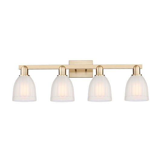Innovations Brookfield 33in 4-Light Bath Vanity Light | Industrial Champagne Bronze Steel and White Frosted Ribbed Glass | Bathroom | Model 716-4W-CB-G441