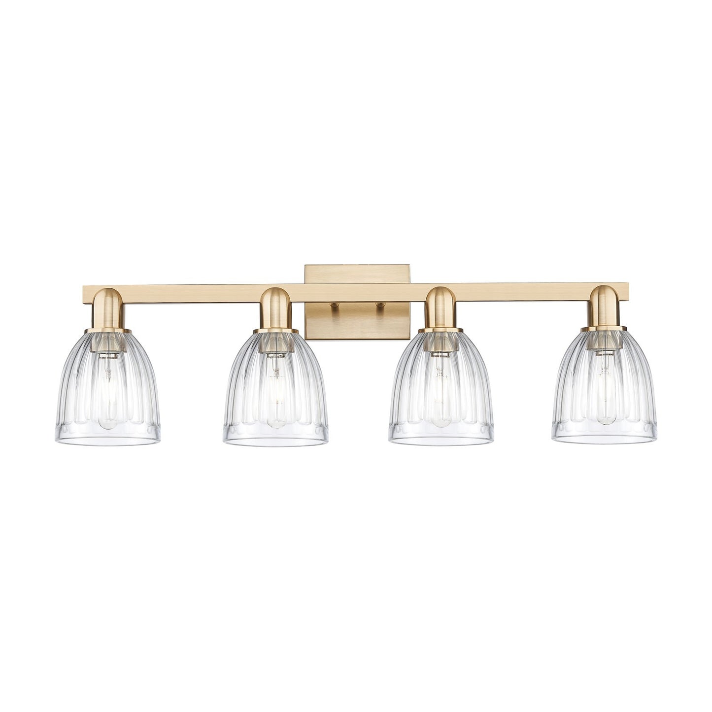 Innovations Brookfield 33in 4-Light Bath Vanity Light | Industrial Champagne Bronze Steel and Clear Ribbed Glass | Bathroom Vanity | Model 716-4W-CB-G442