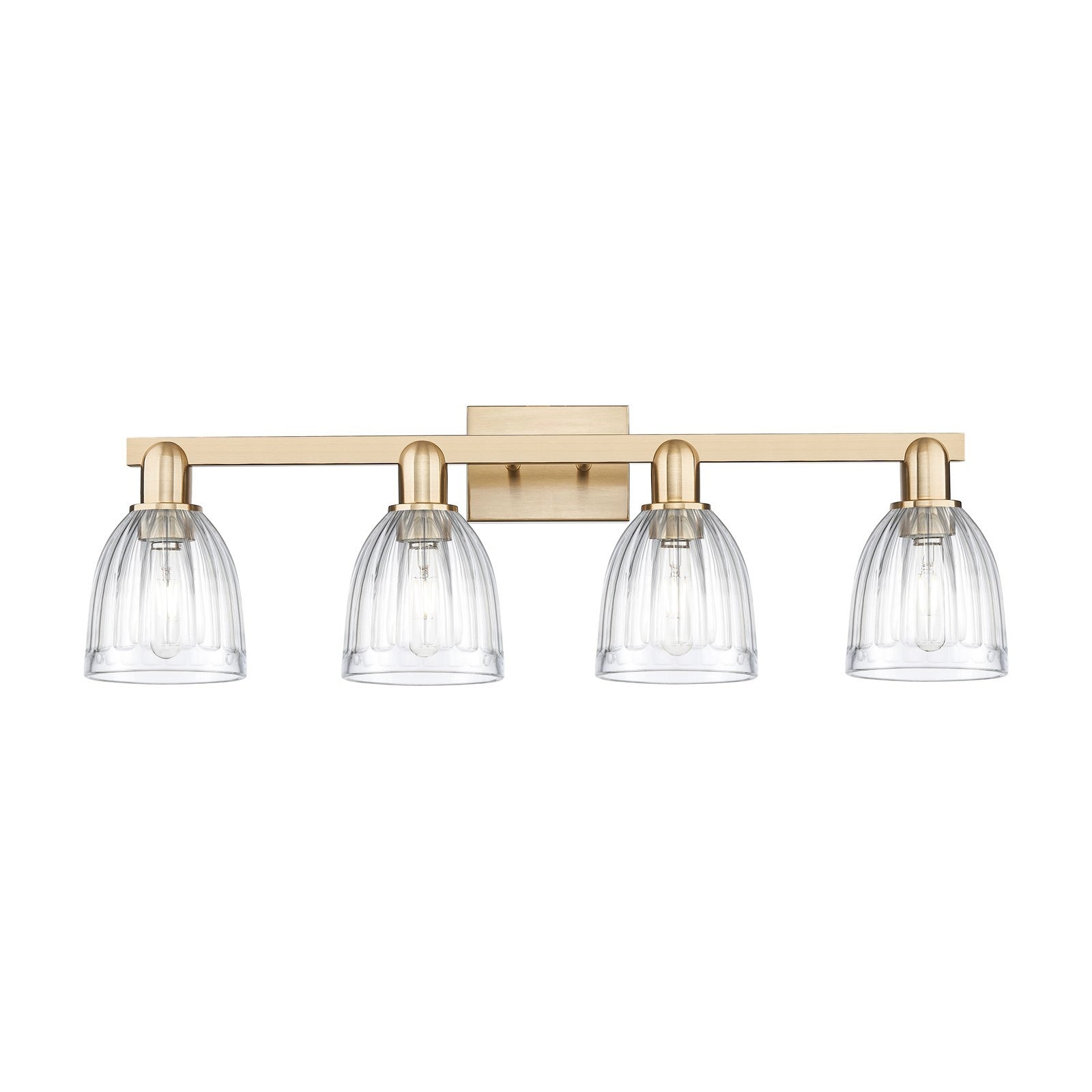 Innovations Brookfield 33in 4-Light Bath Vanity Light | Industrial Champagne Bronze Steel and Clear Ribbed Glass | Bathroom Vanity | Model 716-4W-CB-G442
