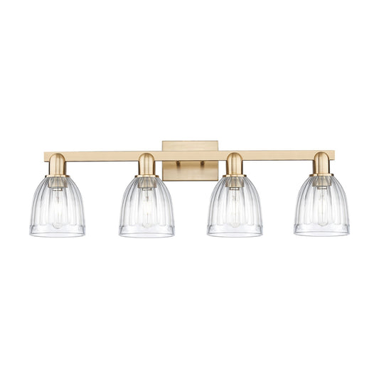 Innovations Brookfield 33in 4-Light Bath Vanity Light | Industrial Champagne Bronze Steel and Clear Ribbed Glass | Bathroom Vanity | Model 716-4W-CB-G442
