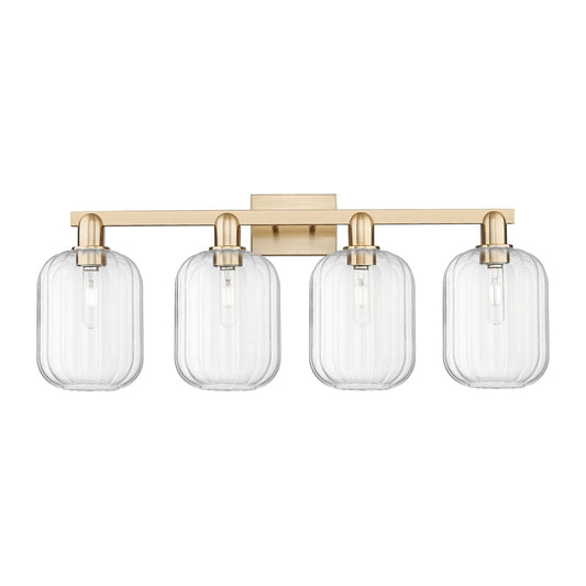 Innovations Preston Cylinder 33.75in 4-Light Bath Vanity | Industrial Champagne Bronze Steel and Clear Glass | Bathroom Vanity | Model 716-4W-CB-G460-7CL