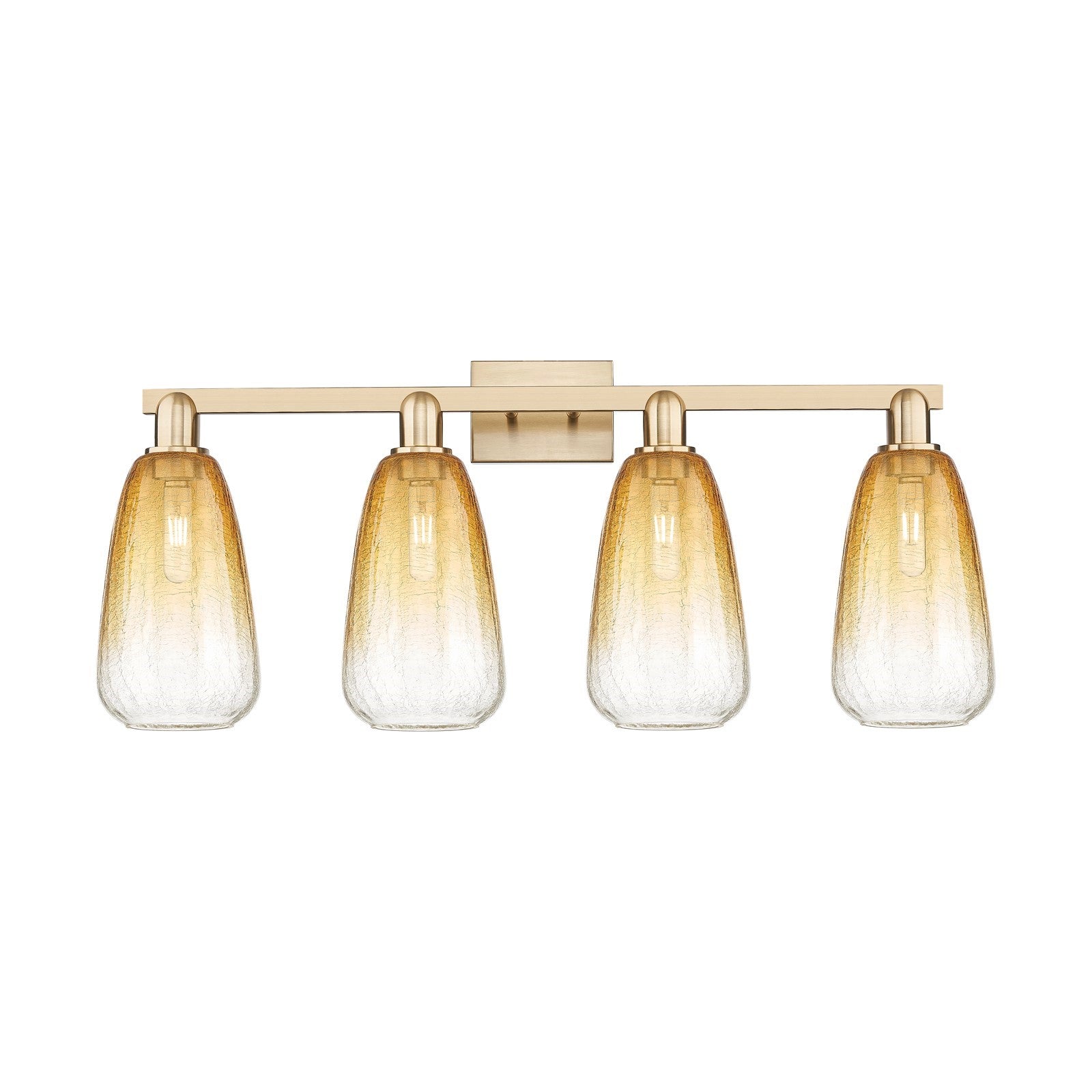 Innovations Brookhaven Almond 33in 4-Light Bath Vanity Light | Industrial Champagne Bronze Steel and Amber Glass | Bathroom | Model 716-4W-CB-G480-6AM
