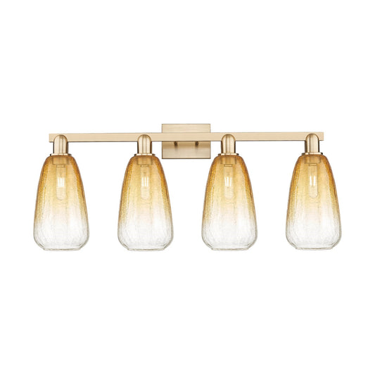 Innovations Brookhaven Almond 33in 4-Light Bath Vanity Light | Industrial Champagne Bronze Steel and Amber Glass | Bathroom | Model 716-4W-CB-G480-6AM
