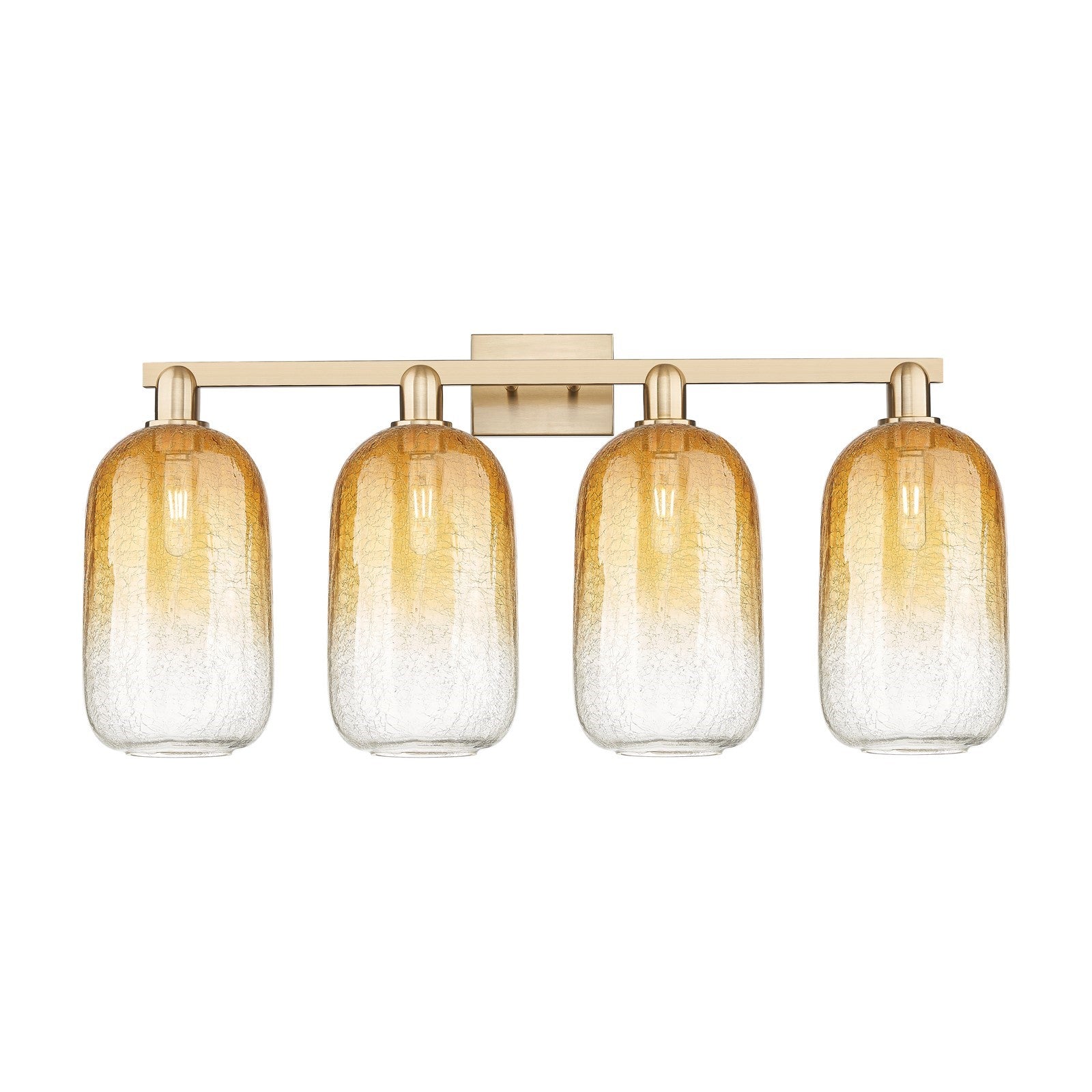 Innovations Brookhaven Cloche 34in 4-Light Bath Vanity Light | Industrial Champagne Bronze Steel and Amber Glass | Damp-Rated | Model 716-4W-CB-G482-7AM