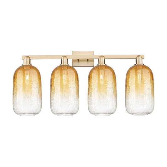 Innovations Brookhaven Cloche 34in 4-Light Bath Vanity Light | Industrial Champagne Bronze Steel and Amber Glass | Damp-Rated | Model 716-4W-CB-G482-7AM