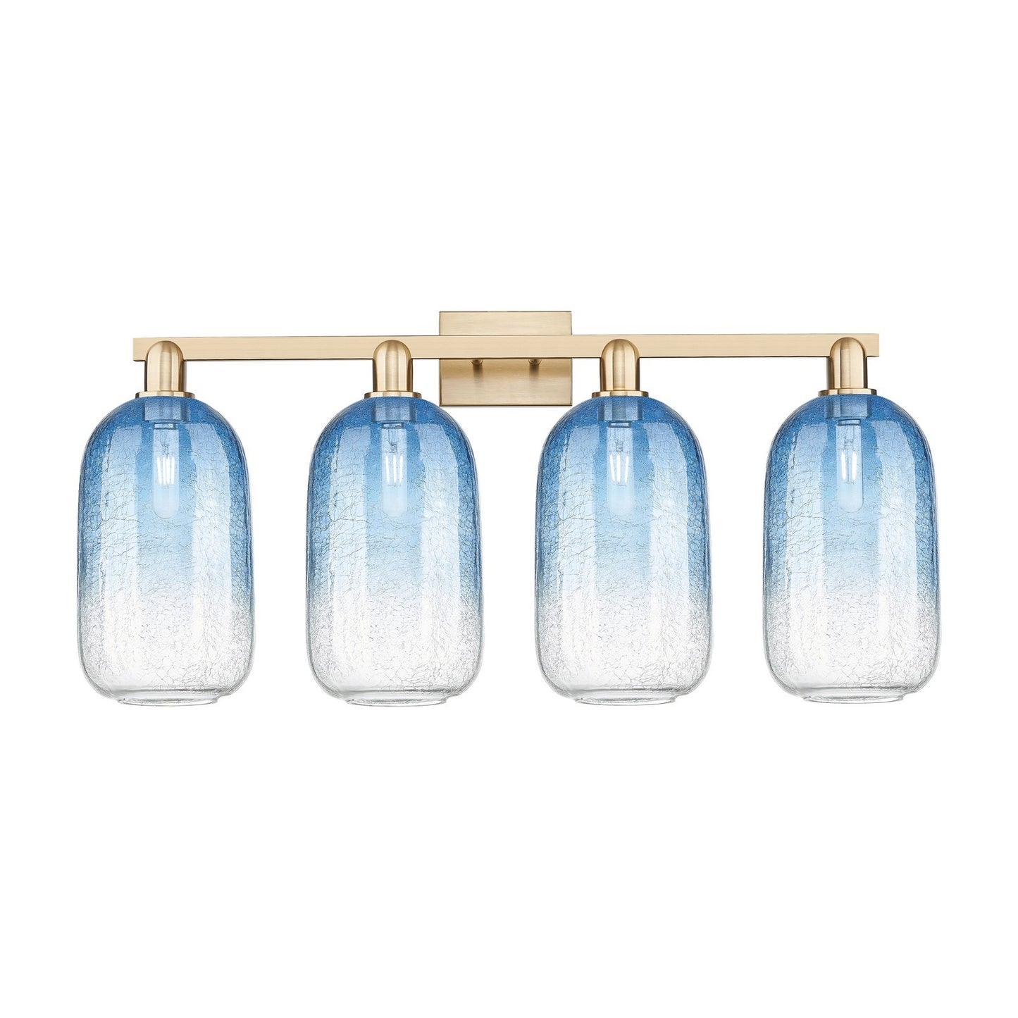 Innovations Brookhaven Cloche 34in 4-Light Bath Vanity | Industrial Champagne Bronze Steel and Sapphire Blue Glass | Bathroom | Model 716-4W-CB-G482-7SB