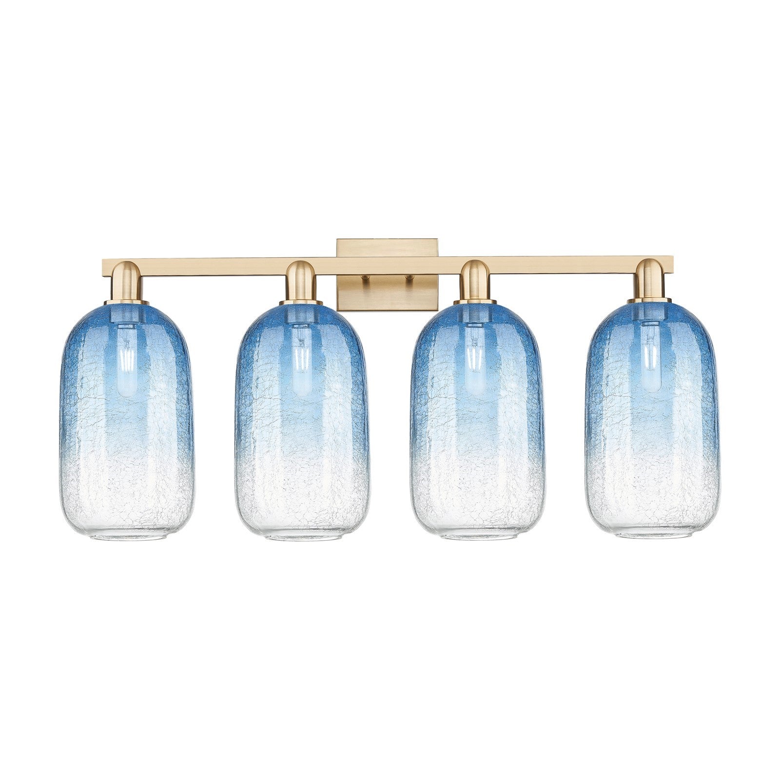 Innovations Brookhaven Cloche 34in 4-Light Bath Vanity | Industrial Champagne Bronze Steel and Sapphire Blue Glass | Bathroom | Model 716-4W-CB-G482-7SB