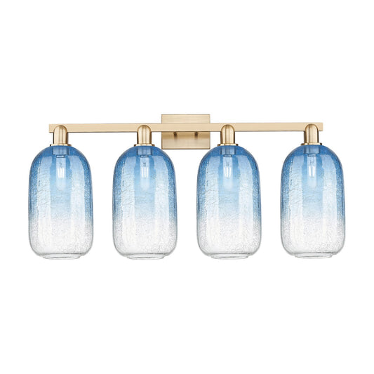 Innovations Brookhaven Cloche 34in 4-Light Bath Vanity | Industrial Champagne Bronze Steel and Sapphire Blue Glass | Bathroom | Model 716-4W-CB-G482-7SB