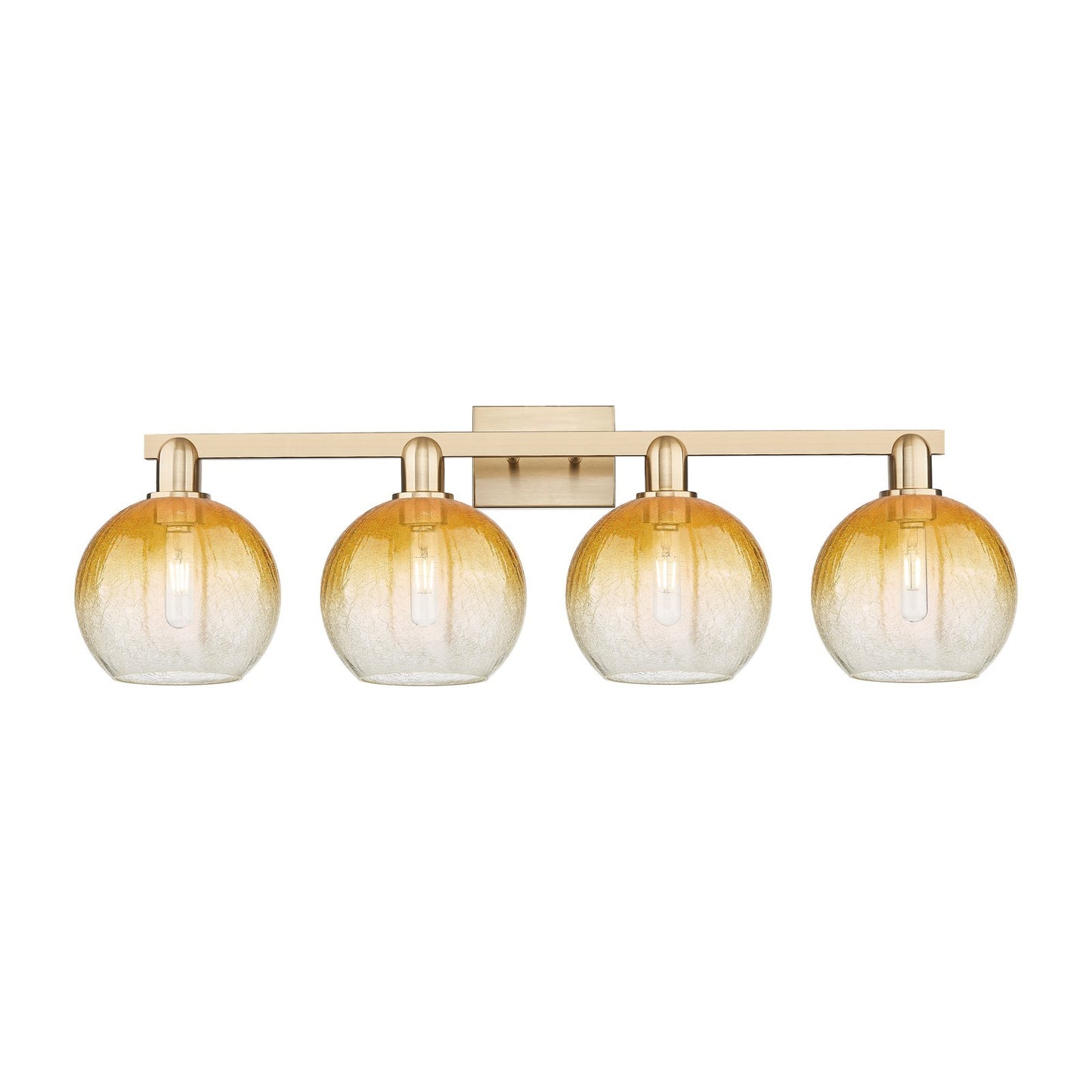 Innovations Brookhaven Globe 35in 4-Light Bath Vanity | Industrial Champagne Bronze Steel and Amber Glass | Bathroom Vanity | Model 716-4W-CB-G483-8AM