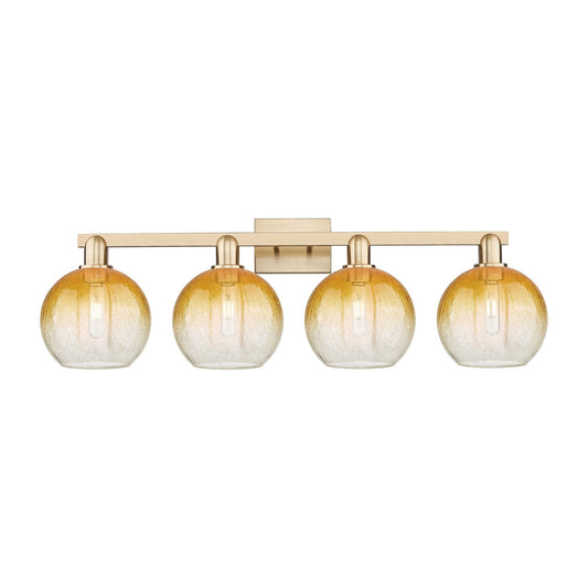 Innovations Brookhaven Globe 35in 4-Light Bath Vanity | Industrial Champagne Bronze Steel and Amber Glass | Bathroom Vanity | Model 716-4W-CB-G483-8AM