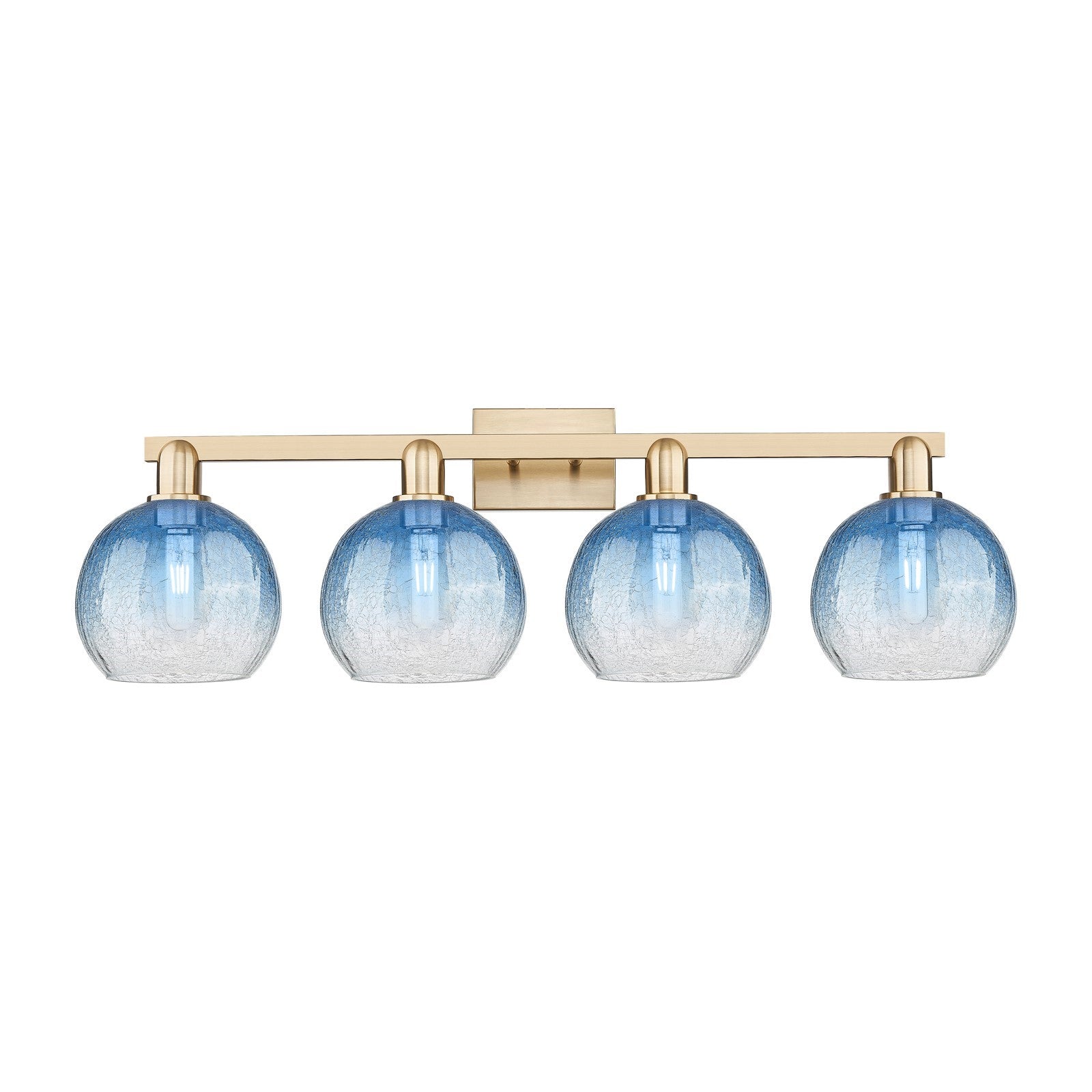 Innovations Brookhaven Globe 35in 4-Light Bath Vanity | Industrial Champagne Bronze Steel and Sapphire Blue Glass | Bathroom | Model 716-4W-CB-G483-8SB