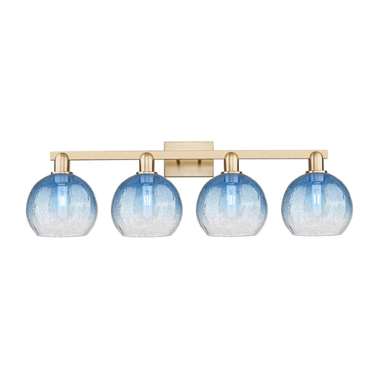 Innovations Brookhaven Globe 35in 4-Light Bath Vanity | Industrial Champagne Bronze Steel and Sapphire Blue Glass | Bathroom | Model 716-4W-CB-G483-8SB