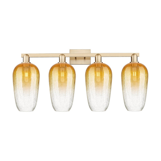 Innovations Brookhaven Flute 34in 4-Light Bath Vanity | Industrial Champagne Bronze Steel and Amber Glass | Bathroom Vanity | Model 716-4W-CB-G484-7AM