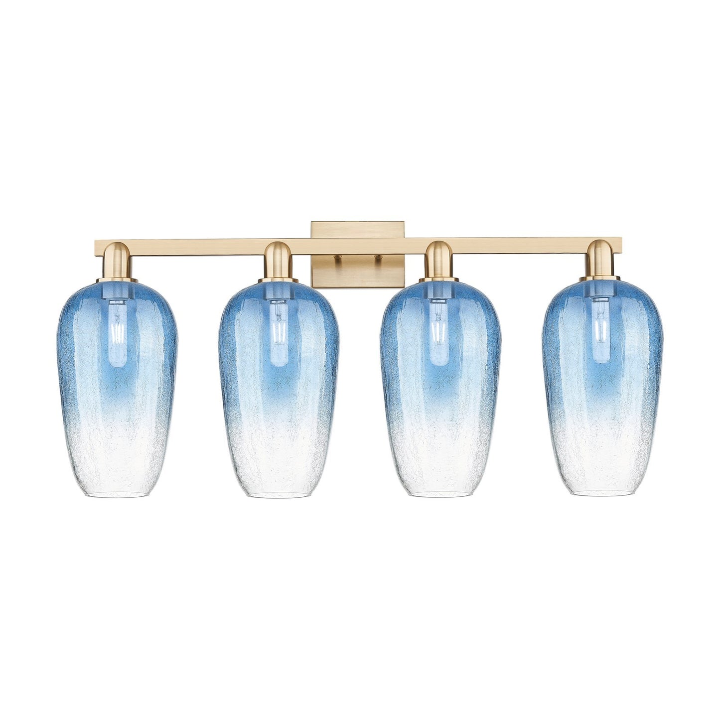 Innovations Brookhaven Flute 34in 4-Light Bath Vanity | Industrial Champagne Bronze Steel and Sapphire Blue Glass | Bathroom | Model 716-4W-CB-G484-7SB