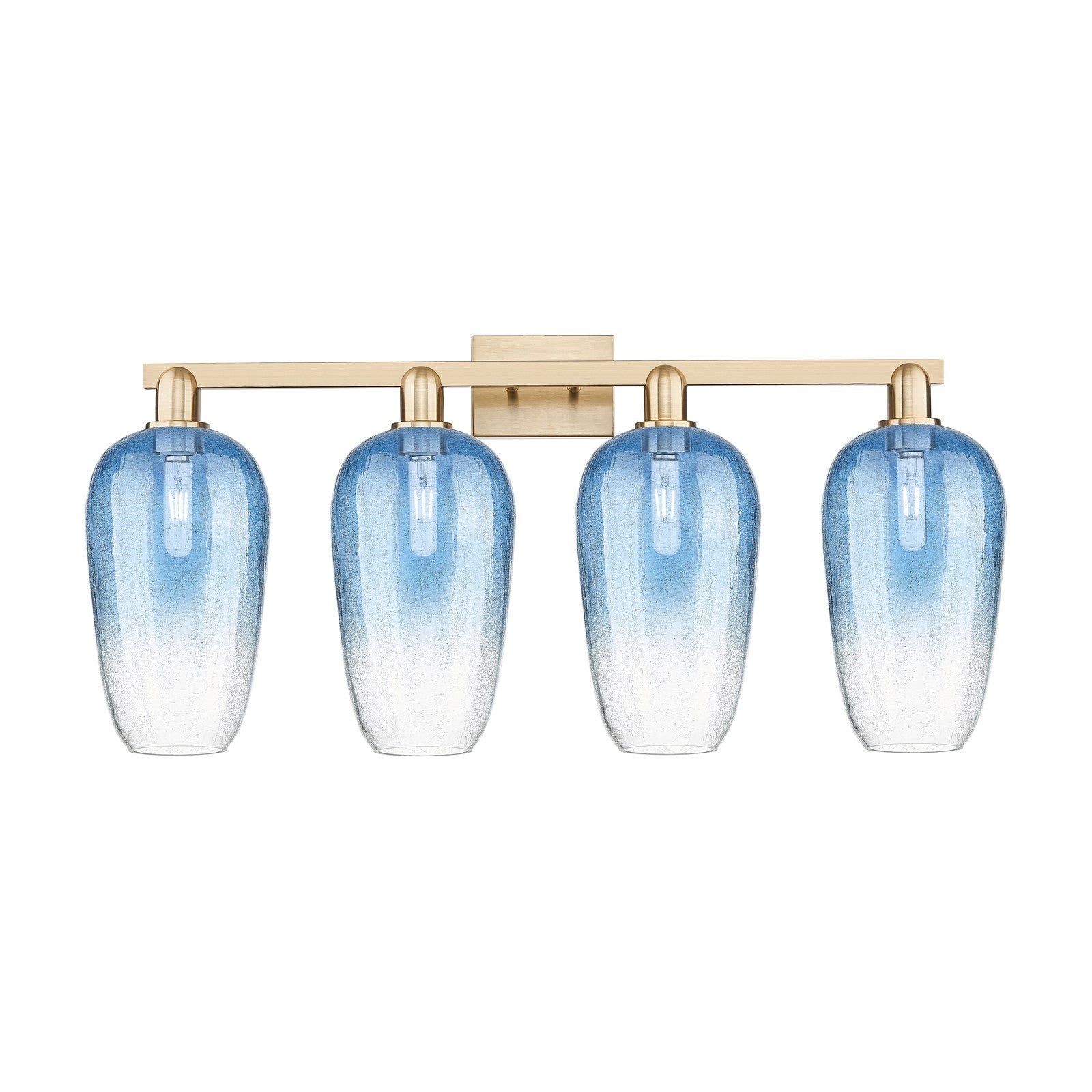 Innovations Brookhaven Flute 34in 4-Light Bath Vanity | Industrial Champagne Bronze Steel and Sapphire Blue Glass | Bathroom | Model 716-4W-CB-G484-7SB