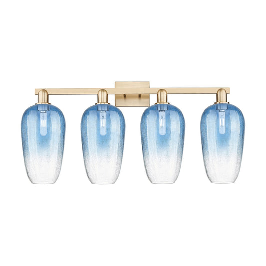 Innovations Brookhaven Flute 34in 4-Light Bath Vanity | Industrial Champagne Bronze Steel and Sapphire Blue Glass | Bathroom | Model 716-4W-CB-G484-7SB