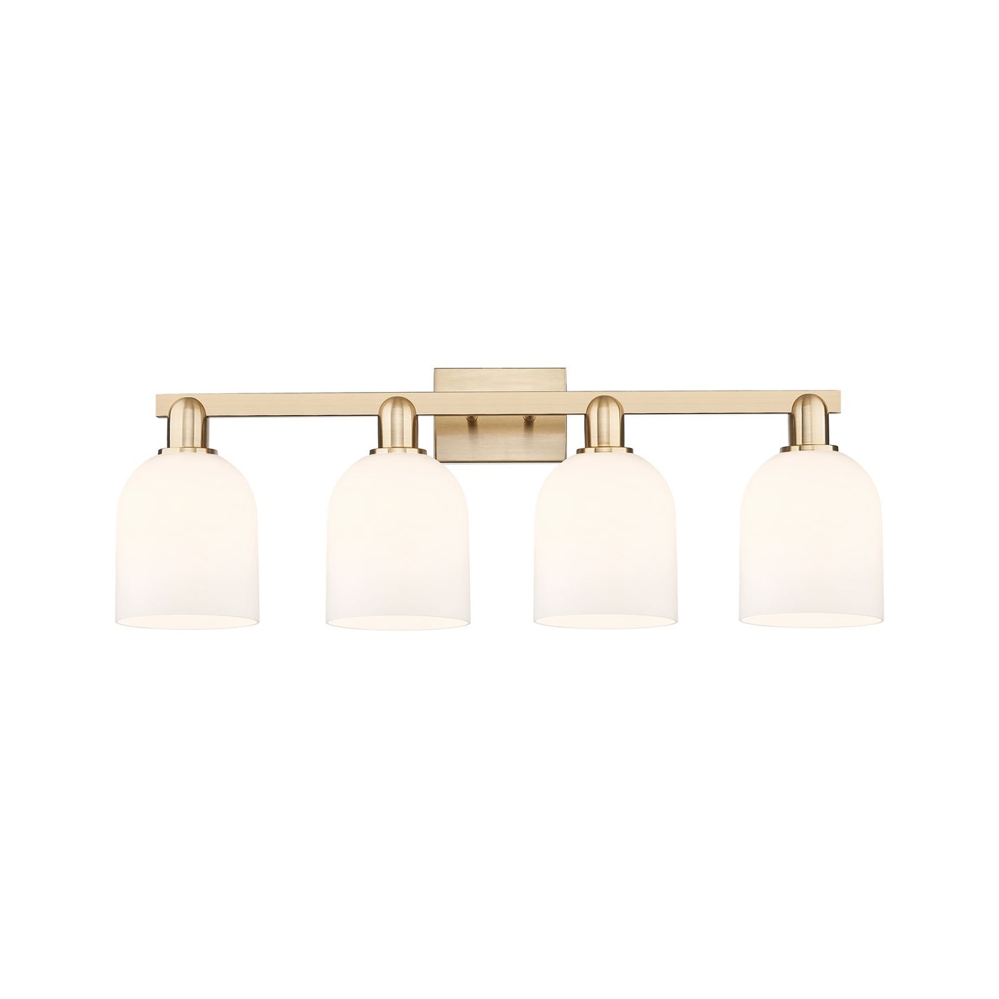 Innovations Bella 33in 4-Light Bath Vanity Light | Industrial Champagne Bronze Steel and White Glass | Bathroom Vanity | Model 716-4W-CB-G558-6GWH